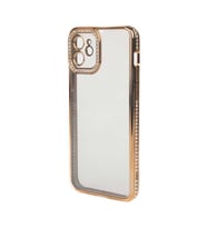 Apple iPhone 12 Kılıf Kamera Korumalı Taşlı Zore Mina Kılıf (Gold)