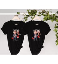 BK Gift Kişiye Özel Sevgililer Karikatürlü İkili Siyah T-shirt Seti, Sevgililer Hediye, Çift Hediyesi, Yıl Dönümü Hediyesi, Kişiye Özel Tişört (Model 6)
