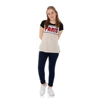 Toontoy  Kız Çocuk T-Shirt Paris Pul Nakış (Kahve Melanj)