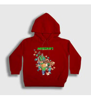 Presmono Unisex Çocuk Beyaz All Minecraft Kapüşonlu Sweatshirt 28844tt (Kırmızı)