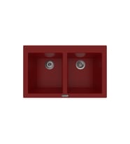 POLEX Cristalüx Granit Eviye P-2XLN 2 Hazneli Tezgah Altı Ve Tezgah Üstü Mutfak Evyesi 80,5x51,5cm (Bordo)