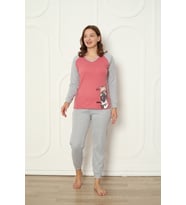 Fawn 04-3024 İnterlok Kumaş Minnoş Kedili Kışlık Ev Kadın Pijama Takımı (Pembe)