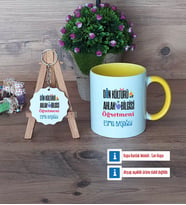 Din Kültürü Öğretmeni Kupa Bardak Kırmızı ve Ahşap Anahtarlık Hediye Öğretmenler Günü Hediyesi (Model 6)