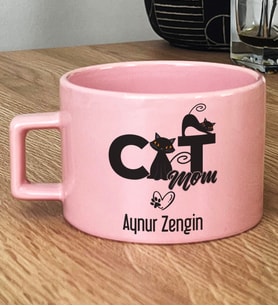 Kişiye Özel Cat Mom Hediye Pastel Fincan Kedi Annesi -5- (Pembe)