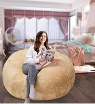 Peluş Oturma Puf (%100 Yerli) (Bej)