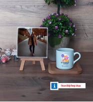 İş Güvenliği Uzmanı Fotoğraflı Dekoratif Taş, Ahşap Altlıklı Türk Kahvesi Fincanı Hediye (Model 1)