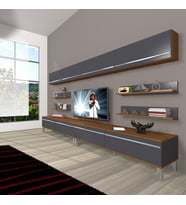 Decoraktiv Eko 360Y Mdf Krom Ayaklı Tv Ünitesi Tv Sehpası (Antrasit - Ceviz)