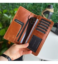 Modica® Boston - Hakiki Deri Telefon Bölmeli Cüzdan (Taba)