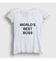 Presmono Kadın Sarı Worlds Best Boss The Office T-Shirt 346632tt (Beyaz)