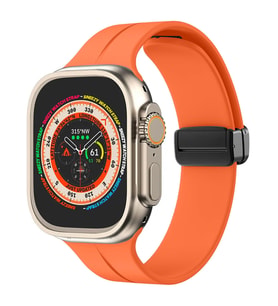 Apple Watch 49mm Ultra Seri Uyumlu Coastal Manyetik Tokalı Silikon Kordon (Turuncu)