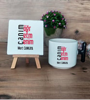 Öğretmene Hediye Canım Öğretmenim Hediye Seti Kupa Bardak T Kulplu ve Dekoratif Taş Öğretmenler Günü Hediyesi (Model 6)