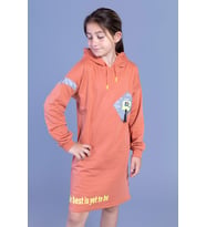 Toontoy Kız Çocuk Düşük Kol Baskılı Elbise (Kiremit)