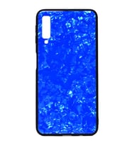 Galaxy A7 2018 Kılıf Mermer Desenli Marbel Temperli Cam Silikon Kılıf (Mavi)