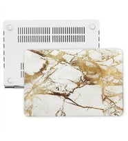 MacBook Pro Retina Kılıf HardCase A1425 A1502 2012/2015 Uyumlu Mermer Desenli (Altın-Beyaz)