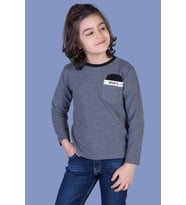 Toontoy Erkek Çocuk Cep Üstü Şerit Detaylı Tişört (Antrasit Melanj)