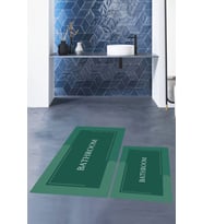 EVDEYA Baskılı Yıkanabilir Bathroom Yazılı Banyo Paspası Klozet Takımı, KLOZET-2-KAHVERENGİ, (Yeşil)
