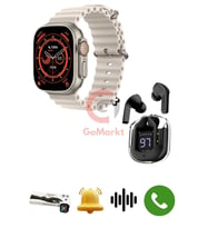 Smart Watch Ultra T800 Ultra 2 Akıllı Saat Dinamik Ekranlı ve Ultrapods Bluetooth Kulaklık (Gümüş)