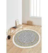 Dijital Baskılı Kaymaz Taban Yıkanabilir Yuvarlak Salon Halısı Koridor Halısı Paspas NDY-SD-1071 (Bej)