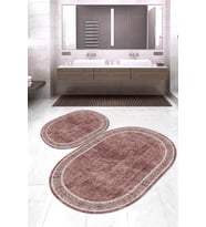 Dijital Baskılı Kaymaz Taban Yıkanabilir Oval 2'li Klozet Takımı Banyo Paspası NOKZ-HT-238 (Pembe)