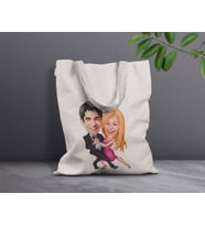 BK Gift Kişiye Özel Sevgililer Karikatürlü Kanvas Bez Çanta, Baskılı Omuz Çantası, Alışveriş Çantası, Plaj Çantası, Sevgiliye Hediye-31 (Model 12)