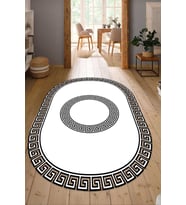 Dijital Baskılı Kaymaz Taban Yıkanabilir Oval Salon Halısı Mutfak Halısı Yolluk NDO-HS-415 (Beyaz)