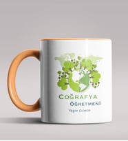Kişiye Özel Coğrafya Öğretmeni Tasarımlı Siyah Renk Kupa Bardak 3 (Turuncu)