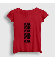 Presmono Kadın Sarı Work Work Work Rihanna T-Shirt 342070tt (Kırmızı)
