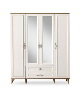 Irmak 4 Kapılı 2 Çekmeceli Gardrop Elbise Dolabı 160x48x195cm (Ekru)