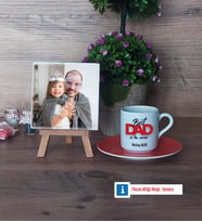 Babaya Hediye Fotoğraflı Dekoratif Taş, Ahşap Altlıklı Türk Kahvesi Fincanı Hediye Babaya Doğum Günü Hediyesi (Model 8)