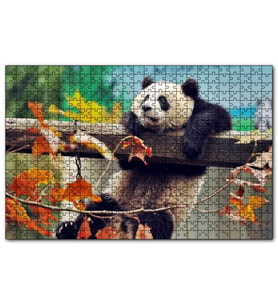 Cakapuzzle Bir Çitte Sarkan Panda Görseli  Puzzle Yapboz MDF (Ahşap) (255 Parça)
