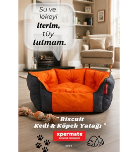 Kedi Yatağı Köpek Yatağı Kedi ve Köpek Minderi Tüy Tutmayan Su İtici Kumaş Biscuit 60x55x28 (Lacivert-Turuncu)