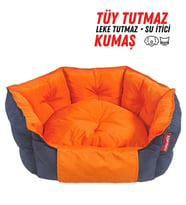 XPERMATE Biscuit Kedi Yatağı ve Köpek Yatağı  Köpek Yatağı Su İtici Kumaş 60x55x28 Lacivert Turuncu (Lacivert-Turuncu)