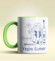 Kişiye Özel Yılın En Başarılı Hemşiresi (Bayan) Tema Turuncu Kupa (Yeşil)