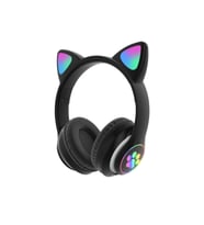 Led Işıklı Kedi Kulaklı Kulak Üstü Kablosuz Bluetooth Kulaklık Mikrofonlu Hafız Kart Giriş (Siyah)