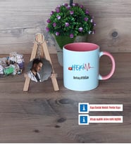 Hekim Kupa Bardak Beyaz ve Fotoğraflı Ahşap Anahtarlık Hediye (Model 6)