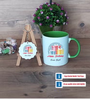 Doğum Günü Hediyesi Kupa Bardak Kırmızı ve Ahşap Anahtarlık Hediye (Model 13)