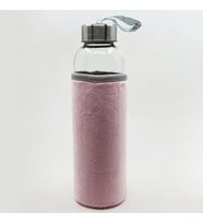 Kişiye Özel İsimli Peluş Kılıflı Cam Matara 500 ml (Pembe)