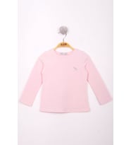 Toontoy Kız Çocuk Göğsü Nakışlı T-Shirt (Açık Pembe)