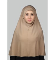 Hazır Türban Peçeli Pratik Eşarp Tesettür Nikaplı Hijab - Namaz Örtüsü Sufle (3XL) (Koyu Bej)