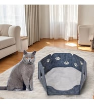 Kedi Yatağı Yuvası Evi Minderli Taşınabilir 3 mm Keçe Altıgen Tasarım (Yuva+Minder) (Gri)