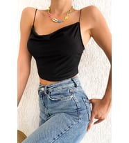 Kadın Degaje İp Askılı Crop (Siyah)