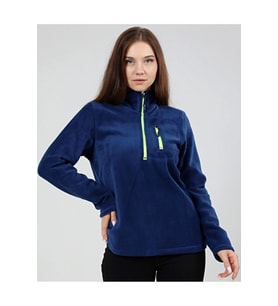 Kadın Polar Yarım Fermuarlı Outdoor Cepli Spor Polar (İndigo)