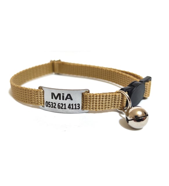 Güvenlik Kilitli Kedi tasması, kedi künyesi, kedi isimlik, sallanmayan kedi künyesi (Gold)