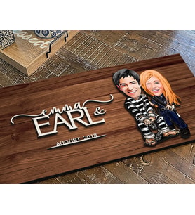 BK Gift Kişiye Özel Sevgililer Karikatürlü Kabartma Figürlü Ahşap Tablo, Duvar Dekoru, Arkadaşa Hediye, Özel Tasarım Ev Hediyesi-7 (Ceviz)