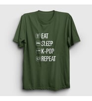 Presmono Unisex Sarı Eat Sleep Repeat K-Pop T-Shirt 272943tt (Haki)