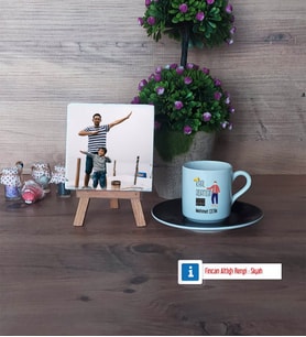 Babalar Günü Hediyesi Fotoğraflı Dekoratif Taş, Ahşap Altlıklı Türk Kahvesi Fincanı Hediye Babaya Doğum Günü Hediyesi (Model 7)