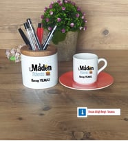 Maden Mühendisi Hediyeleri Türk Kahvesi Fincanı Kırmızı, Kalemlik Kişiye Özel Hediye (Model 6)