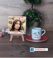 Rehber Öğretmen Fotoğraflı Dekoratif Taş, Ahşap Altlıklı Türk Kahvesi Fincanı Hediye (Model 8)