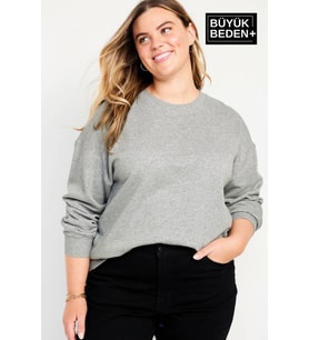 Kadın Büyük Beden Bisiklet Yaka İnce Sweatshirt SPR24BSWK56 ( Gri-Melanj)