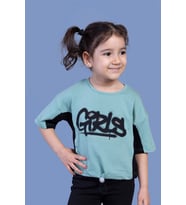 Toontoy Kız Çocuk Garni Detaylı Baskılı Tişört (Yeşil)